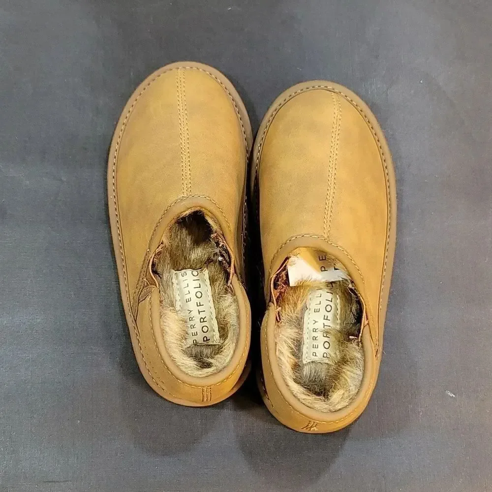BRAND NEW PERRY ELLIS ROUND-TOE FAUX FUR INSOLE KIDS SLIPPERS